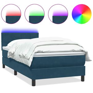 vidaXL Box spring postel s matrac&iacute; a LED tmavě modr&aacute; 80x210 cm samet