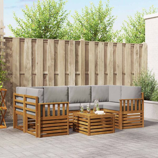 vidaXL Venkovn&iacute; pohovkov&aacute; souprava 7 pcs Př&iacute;rodn&iacute; a světle &scaron;ed&aacute;