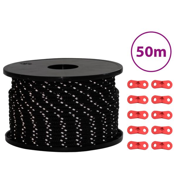 vidaXL Stanové lanko s reflexními proužky a napínáky 50 m 5 mm