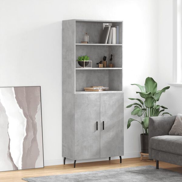 vidaXL Skř&iacute;ň highboard betonově &scaron;ed&aacute; 69,5x34x180 cm kompozitn&iacute; dřevo