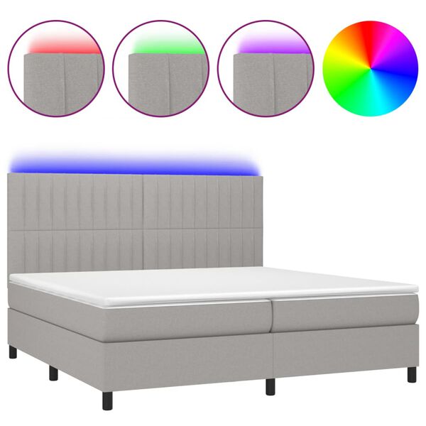 vidaXL Box spring postel s matrac&iacute; a LED světle &scaron;ed&aacute; 200x200 cm textil