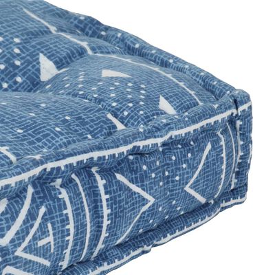 vidaXL Sedací puf čtverec bavlna vzor ručně vyrobený 50x50x12 cm modrý