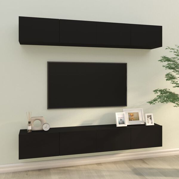 vidaXL N&aacute;stěnn&eacute; TV skř&iacute;ňky 4 ks čern&eacute; 100 x 30 x 30 cm