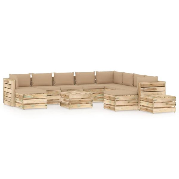 vidaXL 12d&iacute;ln&aacute; zahradn&iacute; souprava s podu&scaron;kami zeleně impregnovan&eacute; dřevo