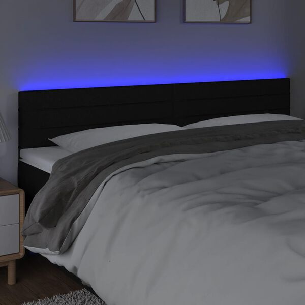 vidaXL Čelo postele s LED čern&eacute; 180x5x78/88 cm textil