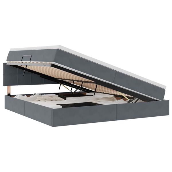 vidaXL Postel s &uacute;ložn&yacute;m prostorem a LED osvětlen&iacute;m Tmavě &scaron;ed&aacute; samet