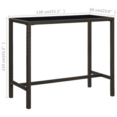 vidaXL Zahradní barový stůl hnědý 130 x 60 x 110 cm polyratan a sklo