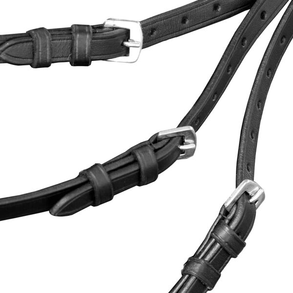 Kožen&aacute; uzda s otěžemi a udidlem čern&aacute; full