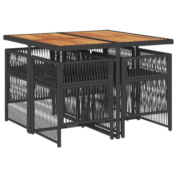 vidaXL 5d&iacute;ln&yacute; zahradn&iacute; j&iacute;deln&iacute; set s podu&scaron;kami čern&yacute; polyratan