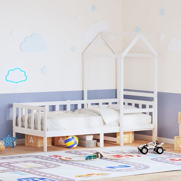 vidaXL Válenda se střechou bílá 80 x 200 cm masivní borové dřevo