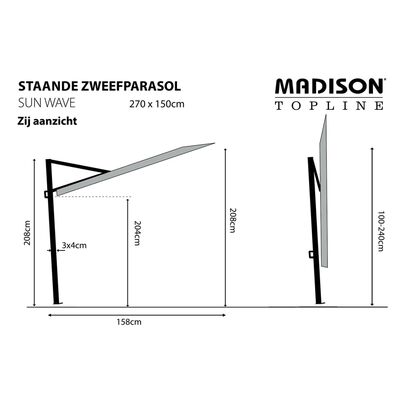Madison Slunečník na balkon Sun Wave 270 x 150 cm šedý PAC3P014