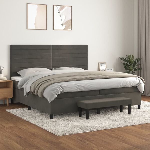 vidaXL Box spring postel s matrac&iacute; tmavě &scaron;ed&aacute; 200x200 cm samet