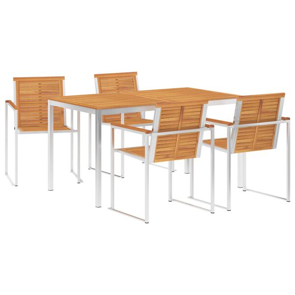 vidaXL 5d&iacute;ln&yacute; zahradn&iacute; j&iacute;deln&iacute; set masivn&iacute; teak a nerezov&aacute; ocel