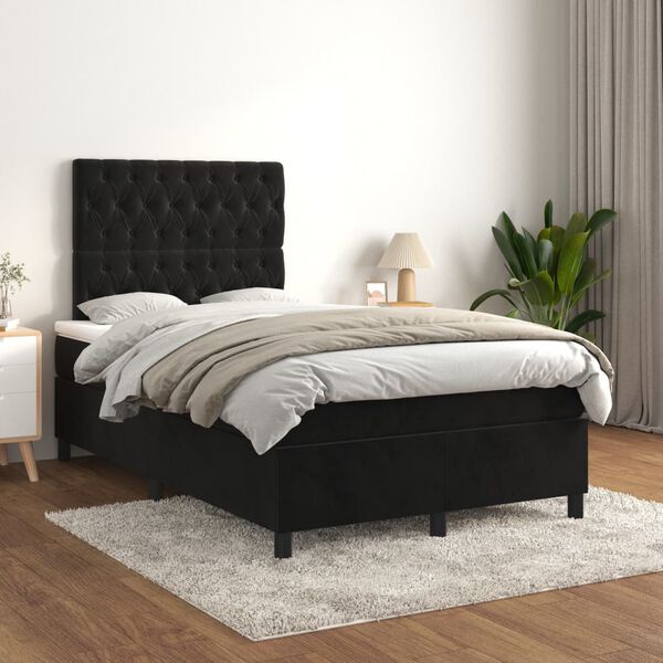 vidaXL Box spring postel s matrac&iacute; čern&aacute; 120 x 200 cm samet