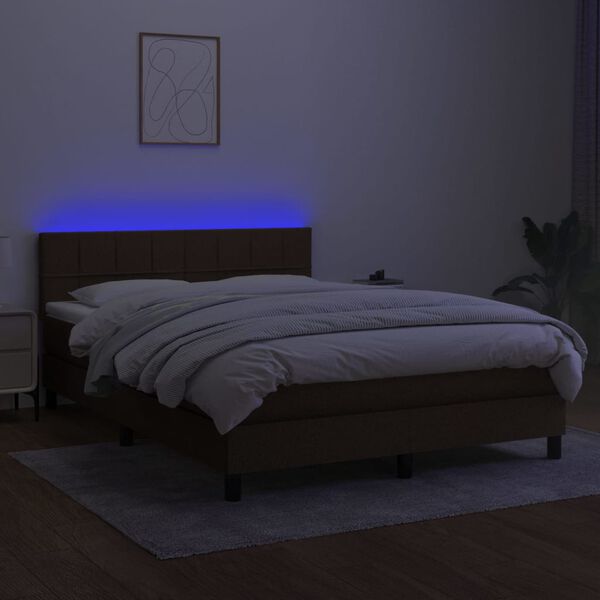vidaXL Box spring postel s matrac&iacute; a LED tmavě hněd&aacute; 140x200 cm textil