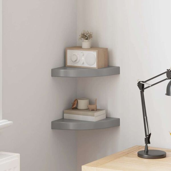 vidaXL Plovouc&iacute; rohov&eacute; police 2 ks &scaron;ed&eacute; vysok&yacute; lesk 25x25x3,8 cm MDF