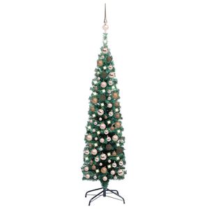 vidaXL &Uacute;zk&yacute; uměl&yacute; v&aacute;nočn&iacute; stromek s LED a sadou koul&iacute; zelen&yacute; 150 cm
