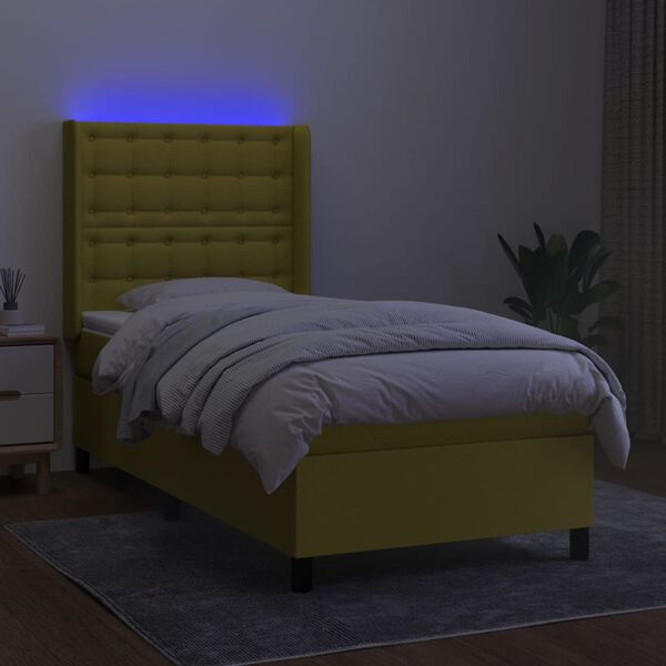 vidaXL Box spring postel s matrac&iacute; a LED zelen&aacute; 90x190 cm textil