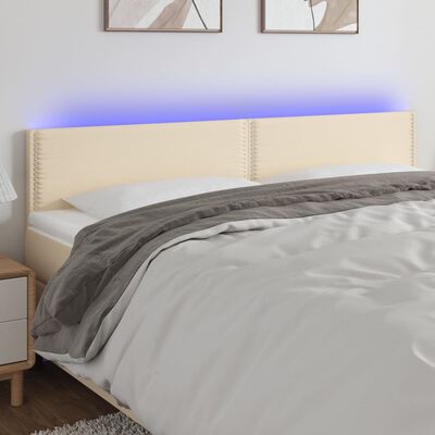 vidaXL Čelo postele s LED krémové 200x5x78/88 cm textil