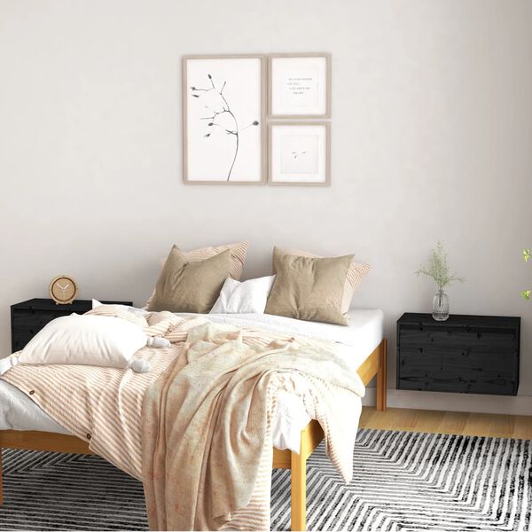 vidaXL N&aacute;stěnn&eacute; skř&iacute;ňky 2 ks čern&eacute; 60x30x35 cm masivn&iacute; borov&eacute; dřevo