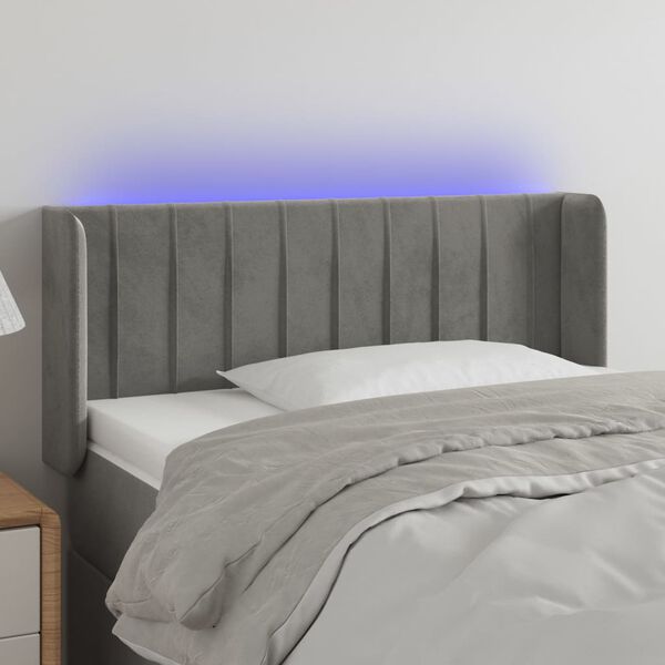 vidaXL Čelo postele s LED světle &scaron;ed&eacute; 83 x 16 x 78/88 cm samet
