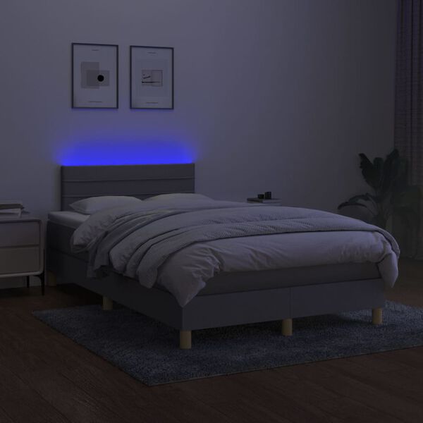 vidaXL Box spring postel s matrac&iacute; a LED světle &scaron;ed&aacute; 120x200 cm textil