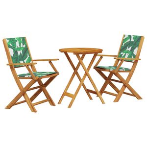 vidaXL 3d&iacute;ln&yacute; bistro set vzor listů textil a masivn&iacute; dřevo