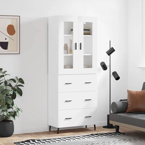 vidaXL Skř&iacute;ň highboard b&iacute;l&aacute; 69,5 x 34 x 180 cm kompozitn&iacute; dřevo
