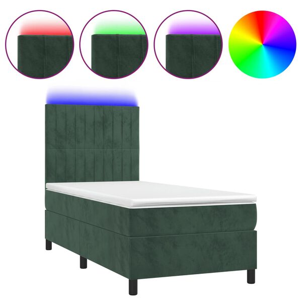 vidaXL Box spring postel s matrac&iacute; a LED tmavě zelen&aacute; 80x200 cm samet