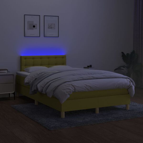 vidaXL Box spring postel s matrac&iacute; a LED zelen&aacute; 120 x 200 cm textil
