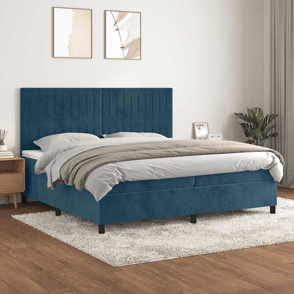 vidaXL Box spring postel s matrac&iacute; tmavě modr&aacute; 200x200 cm samet