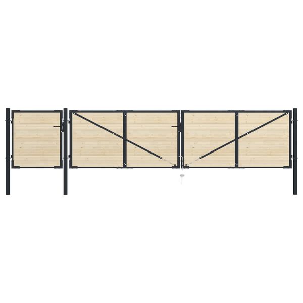 vidaXL Plotov&aacute; branka ocel a smrkov&eacute; dřevo 513 x 150 cm