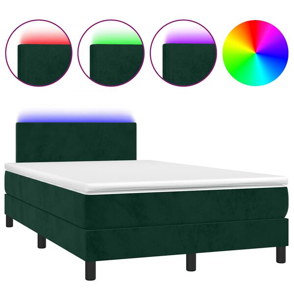 vidaXL Box spring postel s matrac&iacute; a LED tmavě zelen&aacute; 120x200 cm samet