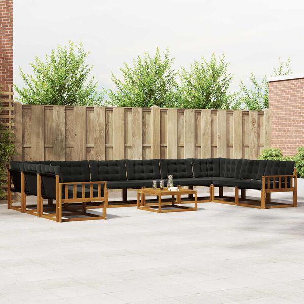 vidaXL Venkovn&iacute; pohovkov&aacute; souprava 11 pcs Přirozen&aacute; a čern&aacute;