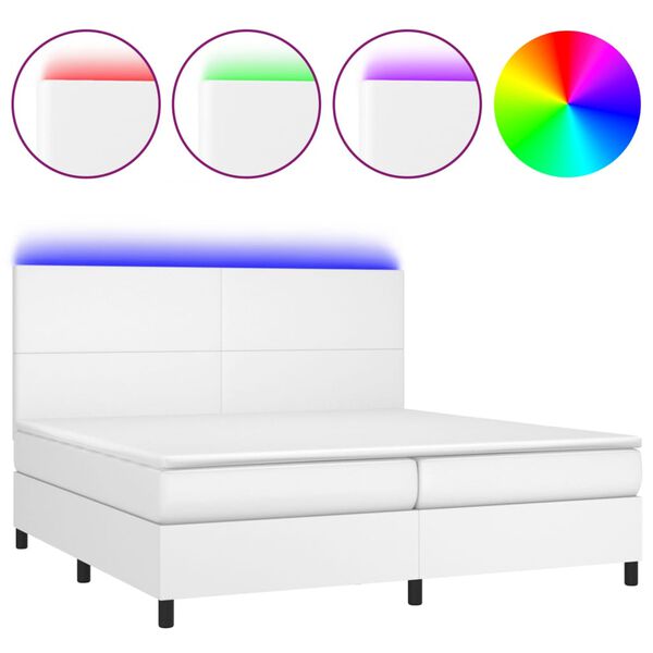 vidaXL Box spring postel s matrací a LED bílá 200x200 cm umělá kůže