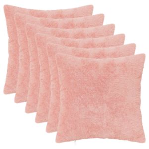 vidaXL Povlak na pol&scaron;t&aacute;ř 6 ks HEERLEN Růžov&aacute; 30 x 30 cm Uměl&aacute; kr&aacute;lič&iacute;