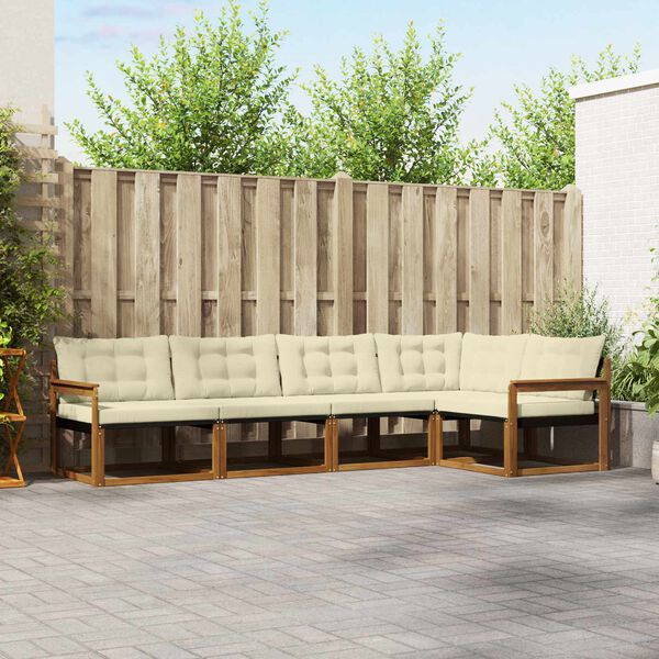 vidaXL Venkovn&iacute; pohovkov&aacute; souprava 5 pcs Přirozen&aacute; a Kr&eacute;mov&aacute;