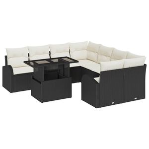 vidaXL Sada zahradn&iacute;ch pohovek s pol&scaron;t&aacute;řem 9 pcs Čern&aacute; Poly Ratan