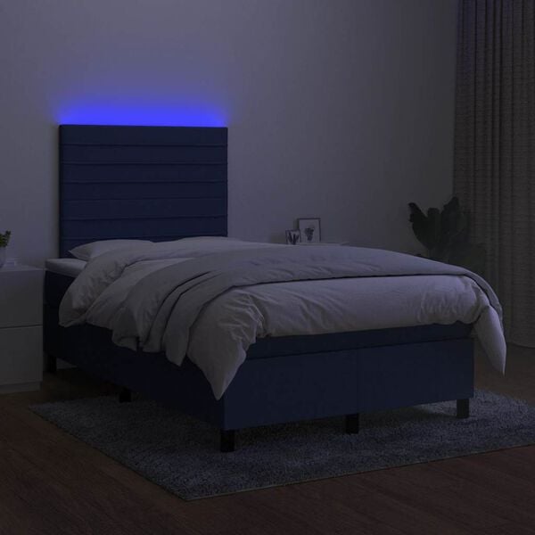 vidaXL Box spring postel s matrac&iacute; a LED modr&aacute; 120x190 cm textil