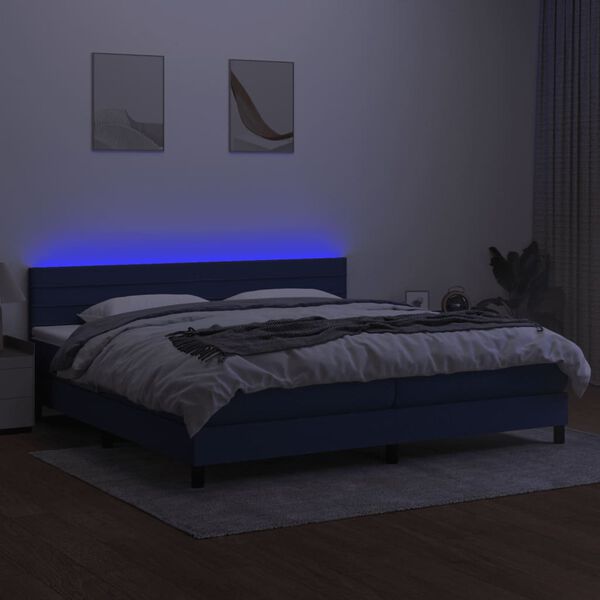 vidaXL Box spring postel s matrac&iacute; a LED modr&aacute; 200x200 cm textil