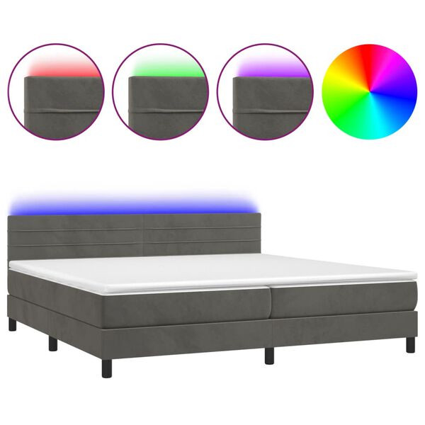 vidaXL Box spring postel s matrac&iacute; a LED tmavě &scaron;ed&aacute; 200x200 cm samet