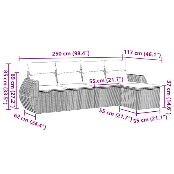 vidaXL 5d&iacute;ln&aacute; zahradn&iacute; sedac&iacute; souprava s podu&scaron;kami čern&aacute; polyratan