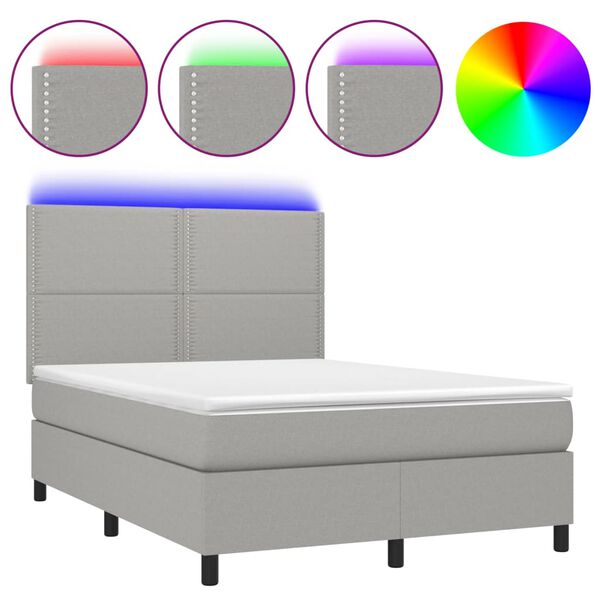 vidaXL Box spring postel s matrac&iacute; a LED světle &scaron;ed&aacute; 140x190 cm textil