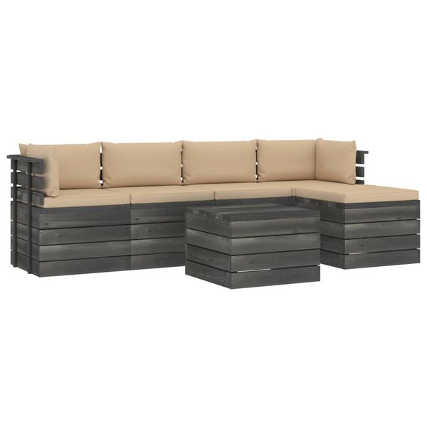 vidaXL 6d&iacute;ln&aacute; zahradn&iacute; sedac&iacute; souprava z palet + podu&scaron;ky borov&eacute; dřevo