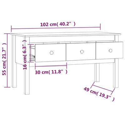 vidaXL Konferenční stolek 102 x 49 x 55 cm masivní borové dřevo