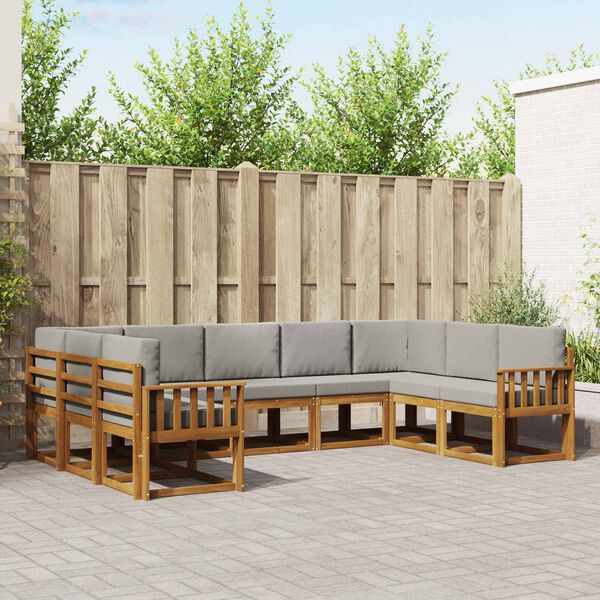 vidaXL Venkovn&iacute; pohovkov&aacute; souprava 9 pcs Př&iacute;rodn&iacute; a světle &scaron;ed&aacute;