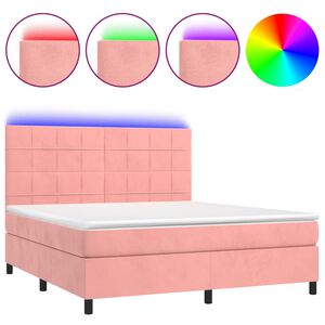 vidaXL Box spring postel s matrac&iacute; a LED růžov&aacute; 160x200 cm samet