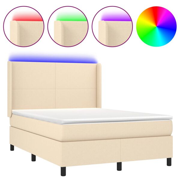 vidaXL Box spring postel s matrac&iacute; a LED kr&eacute;mov&aacute; 140x200 cm textil