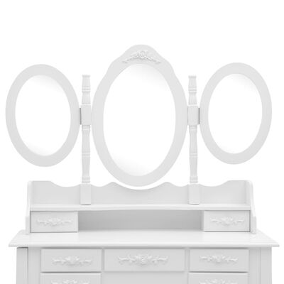 vidaXL Toaletní stolek se stoličkou a 3dílné skládací zrcadlo bílý