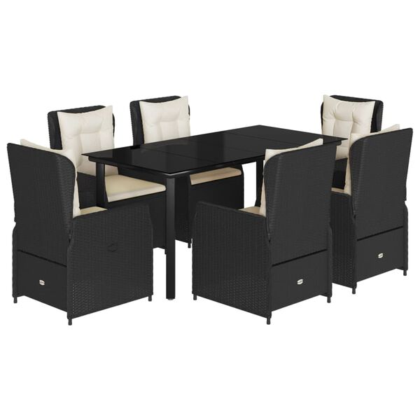 vidaXL 7d&iacute;ln&yacute; zahradn&iacute; j&iacute;deln&iacute; set s podu&scaron;kami čern&yacute; polyratan